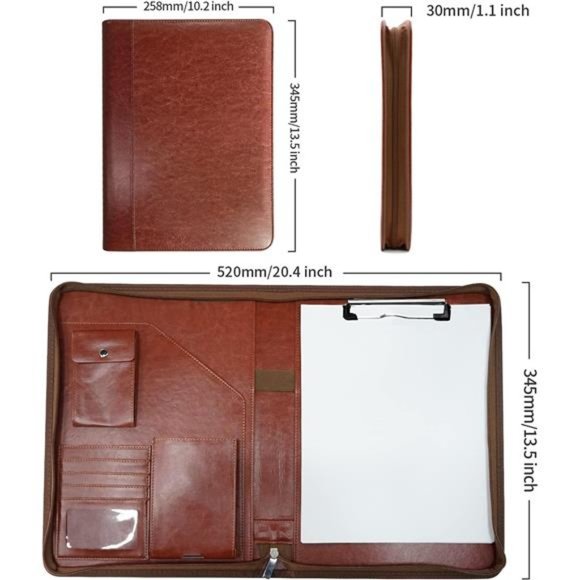 Zippered Padfolio Organizer, Leather Planner Binder, 10.2 Inch Portfolio Folder - Picture 5 of 6